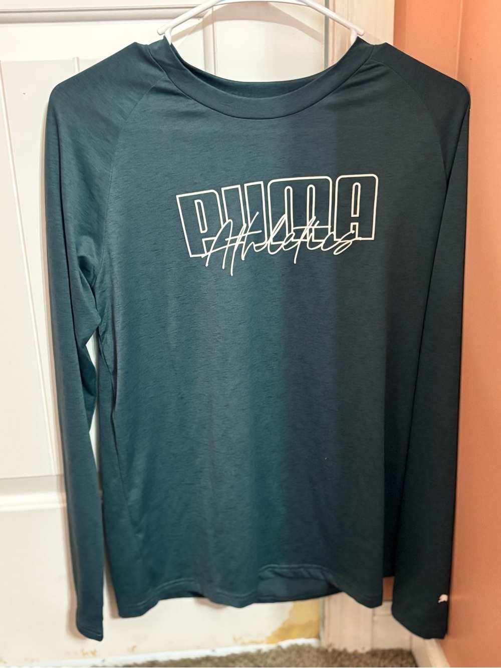 Puma Teal Long Sleeve Athletic Shirt with White Logo